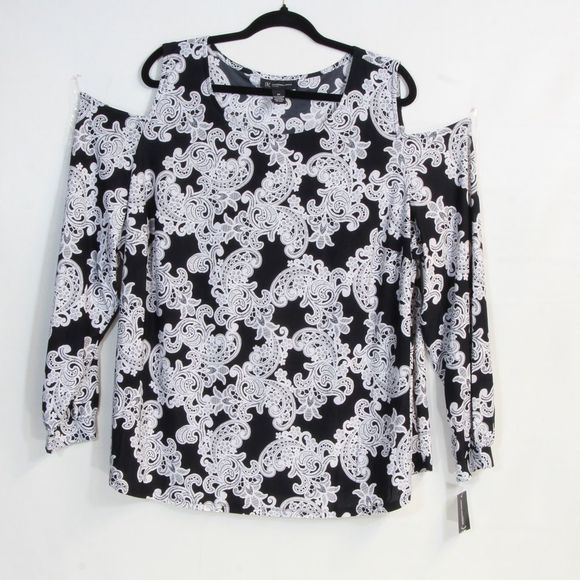 INC International Concepts Black & White Long Sleeve Cold Shoulder Top Size 3X - Picture 1 of 5
